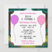 Forest Animals Themed Girl's First Birthday 招待状 (裏面)