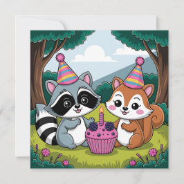 Forest Animals Themed Girl's First Birthday 招待状