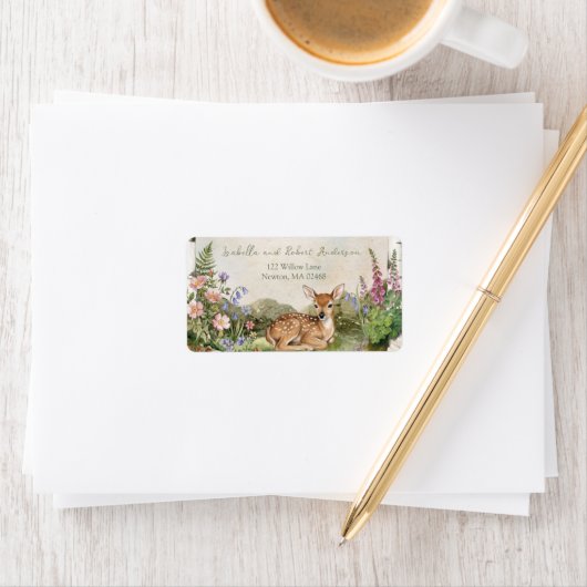 Forest Arch and Fawn Baby Shower Address Label ラベル (インサイチュ)