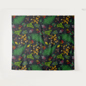 Forest berries, leaves and bugs on graphite black タペストリー (正面(横))