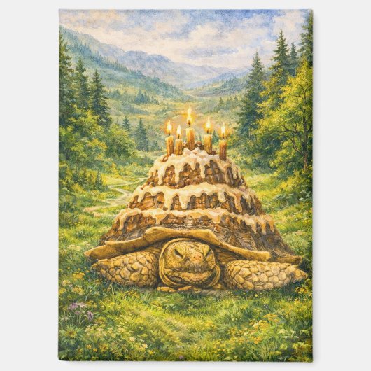 Forest Birthday Cake Sulcata Tortoise Watercolor マグネット (正面)