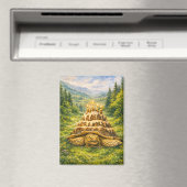 Forest Birthday Cake Sulcata Tortoise Watercolor マグネット (インサイチュ (食洗機))