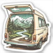 Forest Camper Van Vinyl Sticker | Camping Sticker シール (正面)