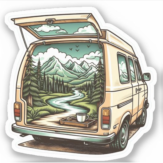 Forest Camper Van Vinyl Sticker | Camping Sticker シール (正面)