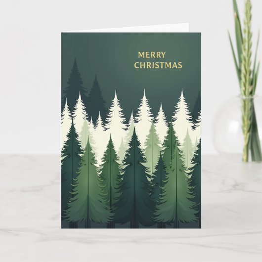 Forest Christmas Card - Modern Evergreen Tree カード (正面)
