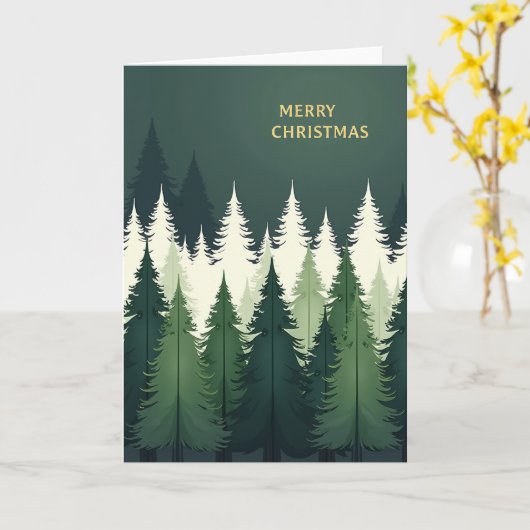 Forest Christmas Card - Modern Evergreen Tree カード (黄色い花)