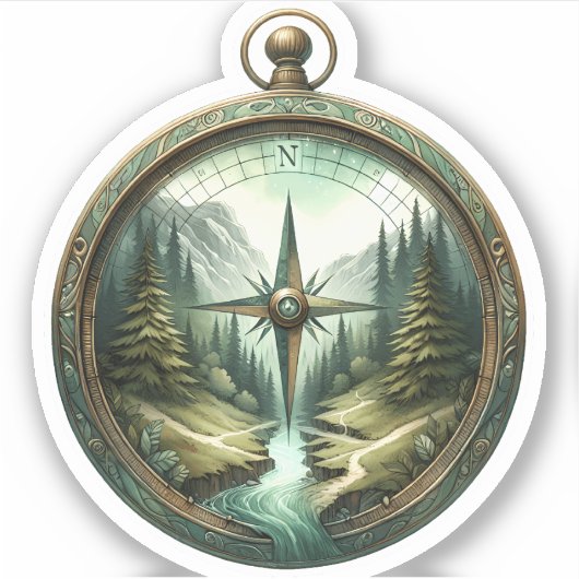 Forest Compass Vinyl Sticker | Die-Cut Sticker シール (正面)