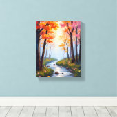 Forest Creek | Fall Foliage Watercolor Landscape キャンバスプリント (インサイチュ (ウッドフロア))
