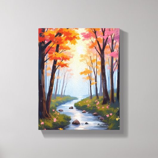 Forest Creek | Fall Foliage Watercolor Landscape キャンバスプリント (正面)