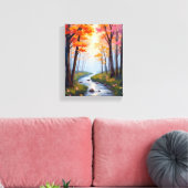 Forest Creek | Fall Foliage Watercolor Landscape キャンバスプリント (インサイチュ (リビング))