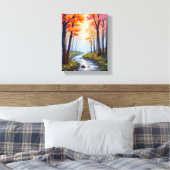 Forest Creek | Fall Foliage Watercolor Landscape キャンバスプリント (インサイチュ (寝室))
