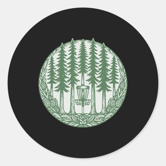 Forest Disc Golf Sket Pine Trees Flying Disc  ラウンドシール (正面)