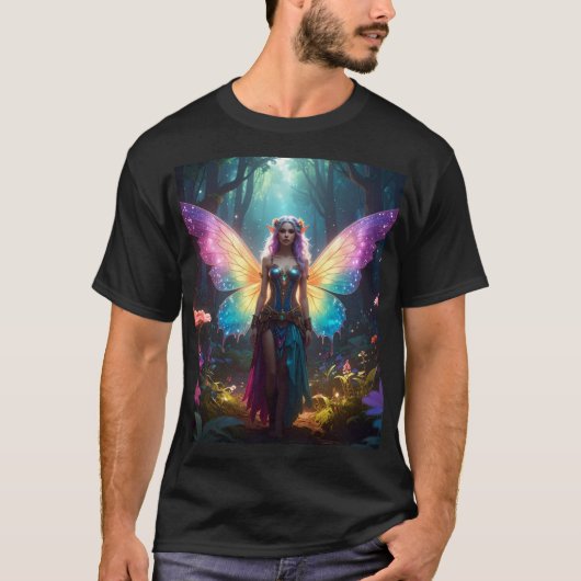 Forest Enchantress – 魔法の世界に輝く虹色の翼 Tシャツ (正面)