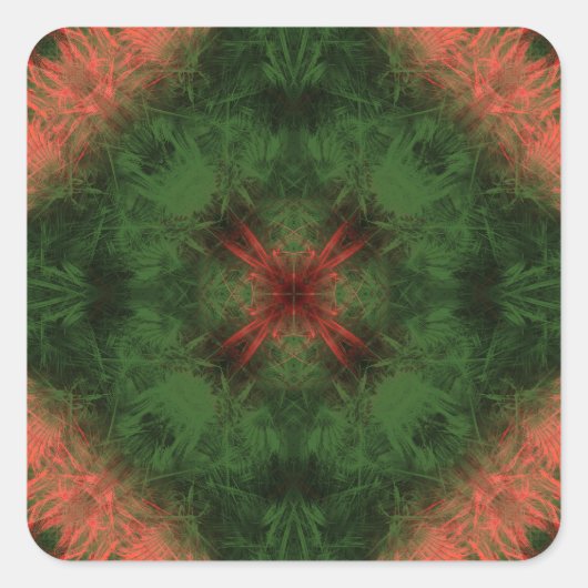 Forest Energy Kaleidoscope Fractal Art スクエアシール (正面)