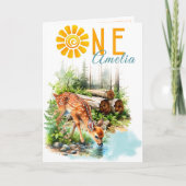 Forest Fawn Woodland First Birthday Card カード (正面)
