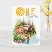 Forest Fawn Woodland First Birthday Card カード (黄色い花)