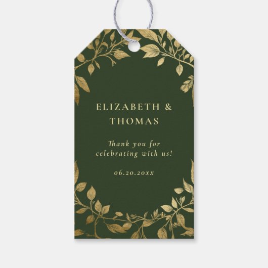 Forest Foliage Botanical Elegant Gold Moss Wedding ギフトタグ (正面)