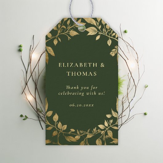 Forest Foliage Botanical Elegant Gold Moss Wedding ギフトタグ