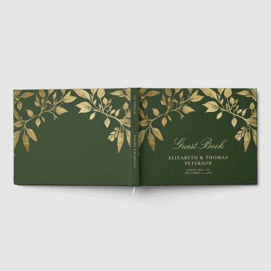 Forest Foliage Botanical Elegant Script Wedding ゲストブック (全面)