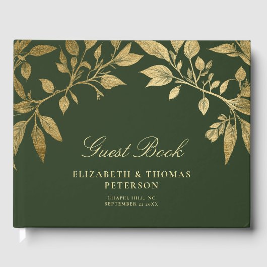 Forest Foliage Botanical Elegant Script Wedding ゲストブック (正面)
