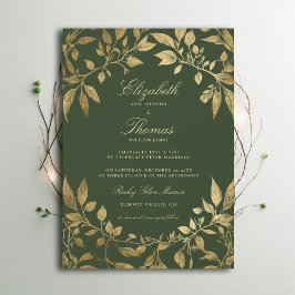 Forest Foliage Botanical Elegant Script Wedding 招待状
