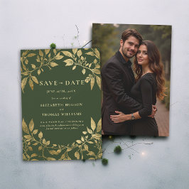 Forest Foliage Botanical Photo Wedding Save Date 招待状