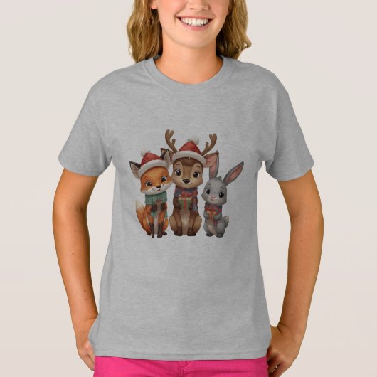 Forest Friends Christmas – Woodland Animals Kids  Tシャツ (正面)