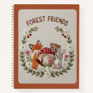 Forest Friends Embroidered Fox, Bear & Bunny ノートブック