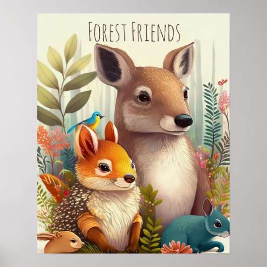 Forest Friends Woodland Animal Nursery Art ポスター (正面)