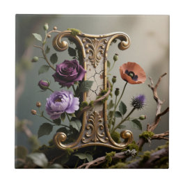 Forest Gold Patina Letter I Monogram タイル