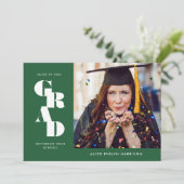 Forest Green はっきりした Serif独身の写真卒業 案内状 (スタンド正面)