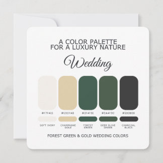 Forest Green and Gold Wedding Color Palette Card 招待状