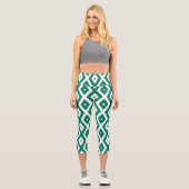 Forest green and white diamond pattern カプリレギンス (正面)