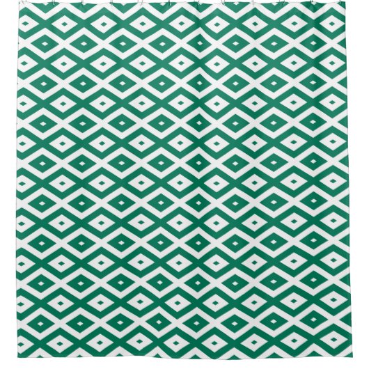 Forest green and white diamond pattern シャワーカーテン (正面)