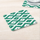 Forest green and white diamond pattern スクエアペーパーコースター (アングル)