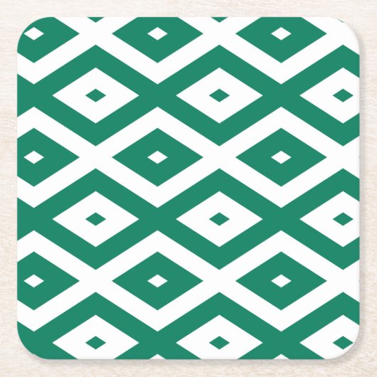 Forest green and white diamond pattern スクエアペーパーコースター (正面)