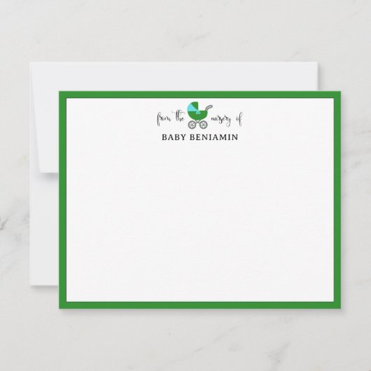Forest Green Baby Carriage Nursery Note Card 招待状 (正面)