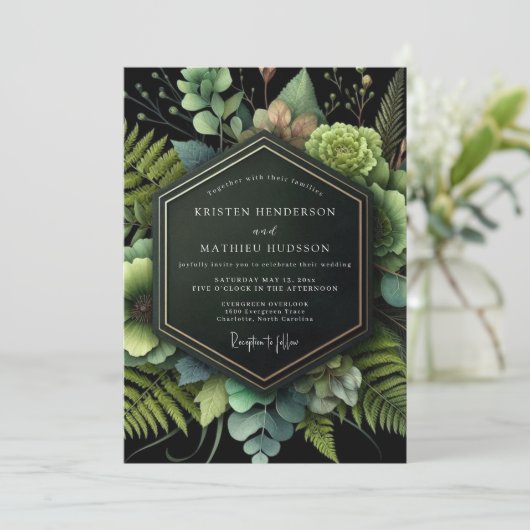 Forest Green Botanical Romance Wedding 招待状 (スタンド正面)