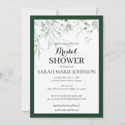 Forest Green Bridal Shower 招待状 (正面)