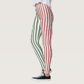 Forest Green & Burgundy Stripes Pattern レギンス (左)