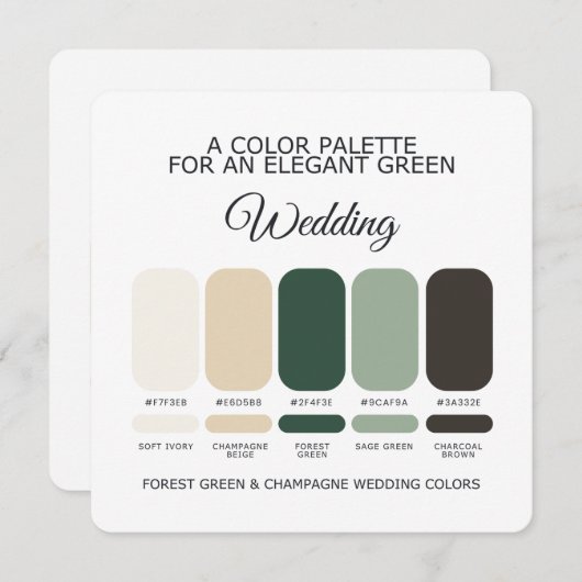 Forest Green Champagne Wedding Color Palette Card 招待状 (正面/裏面)
