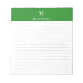 Forest Green Classic Personalized Monogram Lined ノートパッド (正面)