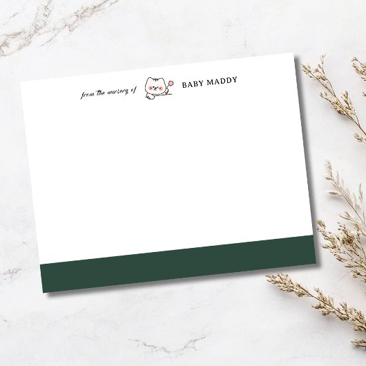 Forest Green Cute Cat Nursery Stationery Note Card 招待状