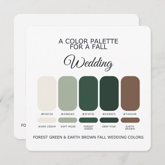 Forest Green Earth Brown Fall Wedding Palette Card 招待状 (正面/裏面)