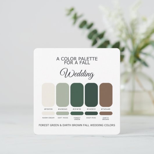 Forest Green Earth Brown Fall Wedding Palette Card 招待状 (スタンド正面)