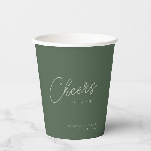 Forest Green Elegant Cheers to Love Wedding 紙コップ (正面)