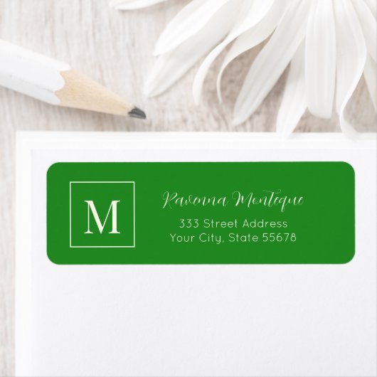 Forest Green Elegant Personalized Monogram Name ラベル (インサイチュ)