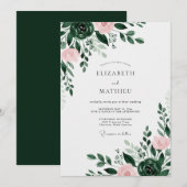 Forest Green Ethereal Floral Wedding 招待状 (正面/裏面)
