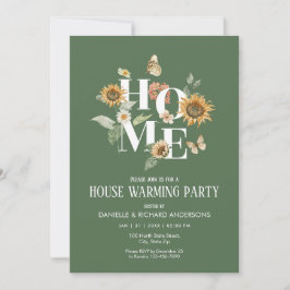 Forest Green Floral Flowers House Warming Party 招待状