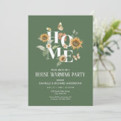 Forest Green Floral Flowers House Warming Party 招待状 (スタンド正面)